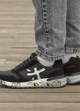 Premiata black white suede