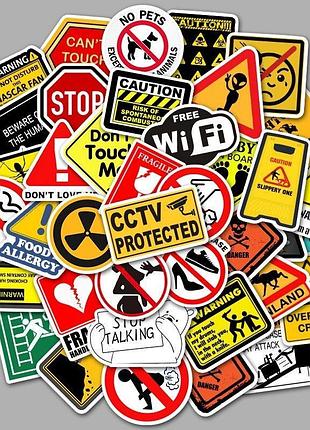 Набір наклейок warning 50 шт, стікери самоклеючі
