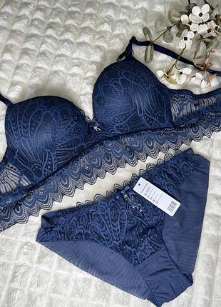 Елегантний мереживний комплект синій xl