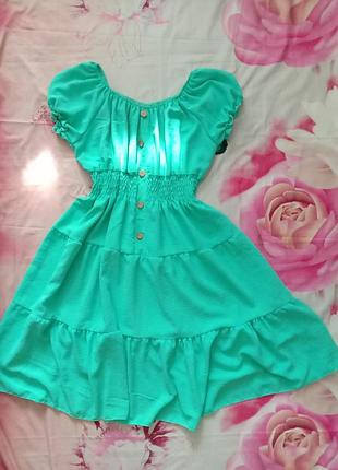 Шикарне літнє плаття сукня жіноче бірюзове романтичне італія у стилі бохо зелене аквамаринове міді