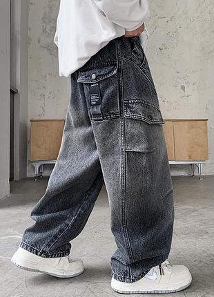 Широкі джинси баггі у кольорі графіт для підлітків