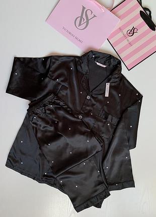 Атласна чорна піжама із зірками ✨