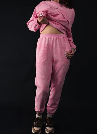 Штани жіночі двонитка джогери з мармуровим ефектом рожеві (shdmzx-2)