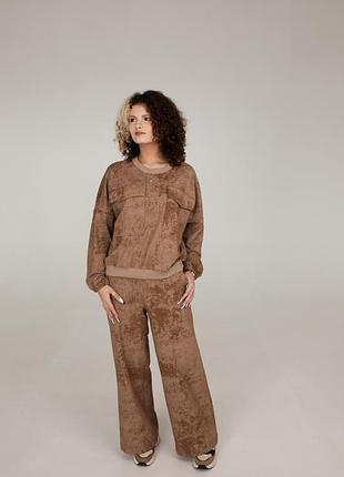 Штани жіночі палаццо з двонитки з мармуровим ефектом коричневі (shpmzx-4)