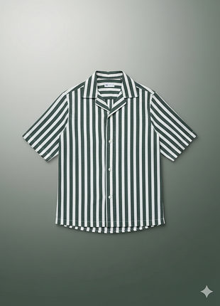 Зелена сорочка в смужку zara linen blend / bowling collar