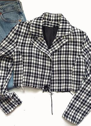 Жіночий твідовий піджак/блейзер/жакет укорочений чорно білий xs