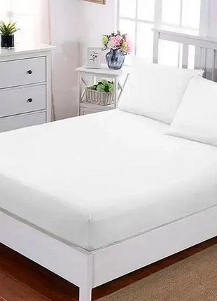 Біле простирадло махрове на резинці з наволочками anisa (220х240+30 см)