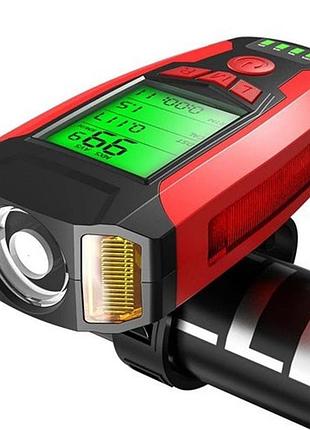 Велофара з комп'ютером та сигналом as0808-xpg+2led(yellow)+2cob(red), виносна кнопка