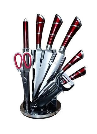 Червоний набір столових ножів+ножиці+чистка 9 предметів