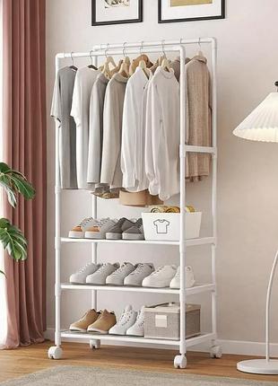 Стійка-вішалка на колесах для речей та взуття 3 яруси (yh9918-3) біла