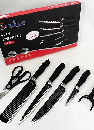 Набор ножей unique un-1821 6 шт кухонные ножи ножницы и овощечистка