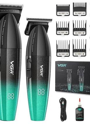 Набір для стрижки vgr 2 в 1 v-640 green, акумуляторна машинка для стрижки та триммер