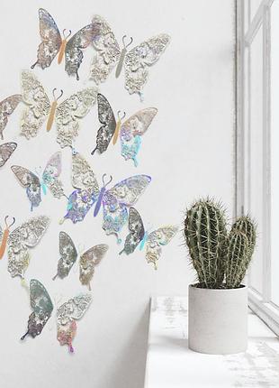 Бабочки 3d на стену на обои на шкаф на мебель на окно зеркальные хамелеон бабочки 12 шт