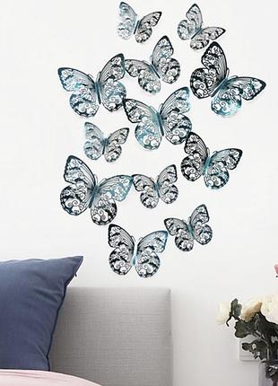 Бабочки 3d на стену на обои на шкаф на мебель на окно зеркальные зеленые бабочки 12 шт