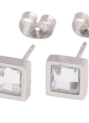 Сережки ttm родій пусети «квадратні кристали» 7х7мм 283952 тм xuping