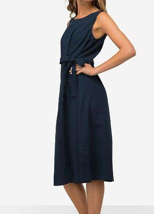 100% лён! темно-синее льняное миди платье puro lino р.