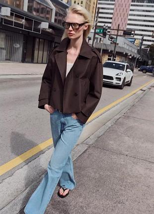 Коричневий тренч zara двобортний короткий тренч темний двобортний тренч пальто бавовняний тренч з бавовни легке пальто тренч