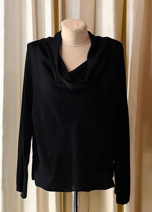 Шикарна жіноча чорна атласна блуза сорочка