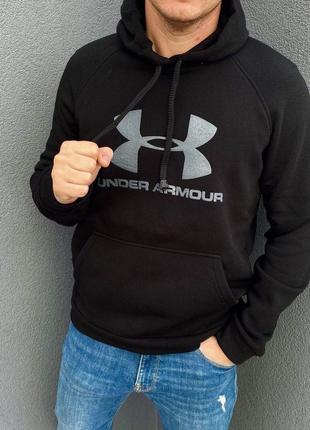 Топовый мужской спортивный худи кофта толстовка с капюшоном черный under armour2 фото