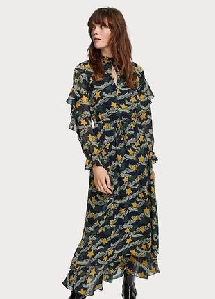 Платье scotch and soda print long sleeve ruffle maxi dress - m