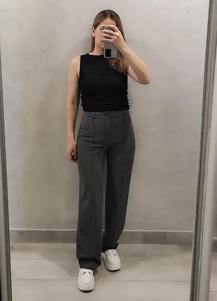 Брюки серые базовые палаццо с прошитой стрелкой на высокий рост