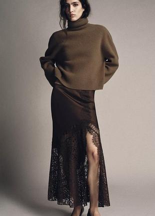 Сатинова атласна спідниця zw collection з мереживом розмір м можна і на л