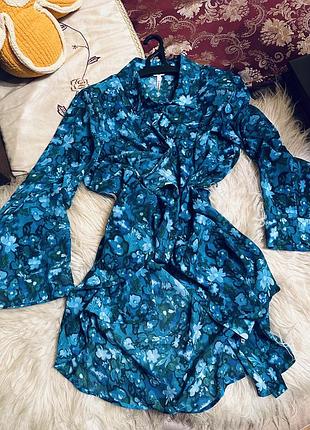 Платье рубашка на пуговицах с широким рукавом и воротником кардиган накидка