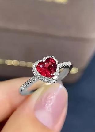 Кольцо сердечко красное под серебро блестящее кольцо с камушками сердце кольца с сердечком