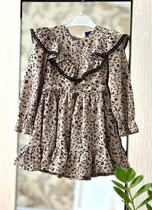 Платье 119, р.104,116, софт, беж/черные цветы