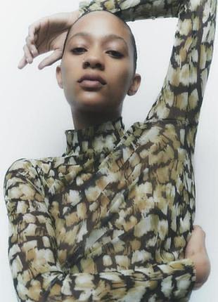 Топ сетка zara s прозрачный animal print