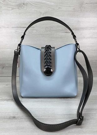 Модная женская сумка компактная голубая из эко-кожи сати welassie