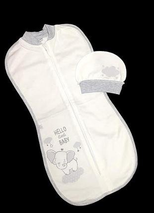 Пеленка-кокон с шапочкой "hallo baby", футер тм "mario kids"