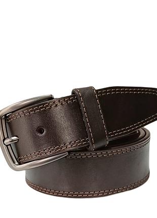 Джинсовий коричневий шкіряний ремінь із подвійним прострочуванням 4,5 см