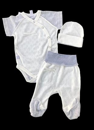 Комплект 3в1: боди с коротким рукавом, шапочка, ползуны “нежность”, мелованная трансфер, интерлок тм “sweet mario” (56 см) 62 см