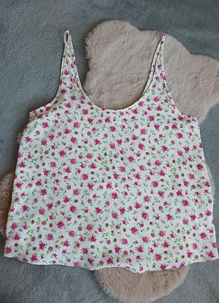 Майка на бретельках в цветочный принт, размер s