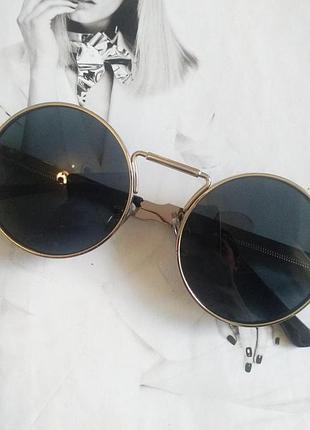 Круглі окуляри гогли з пружинами чорний в сріблі