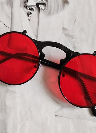 Круглі окуляри панк подвійний фліп червоний в чорному