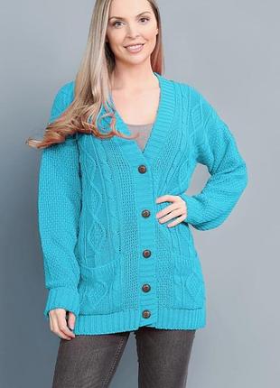 Яркий, бирюзовый кардиган 10