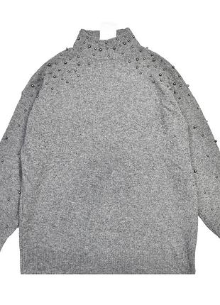 Новый серый свитер с металлизированными жемчужинами primark m
