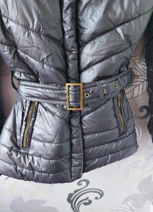 Серая серебристая блестящая зимняя куртка курточка с пропиткой3 фото