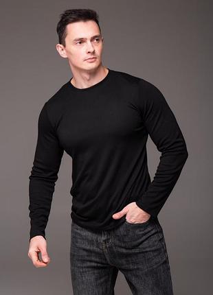 👕 базовий чоловічий чорний лонгслів однотонний  🖤