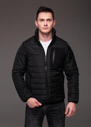 🥼 чоловіча куртка демі чорна без капюшона , кишеня на грудях 🖤