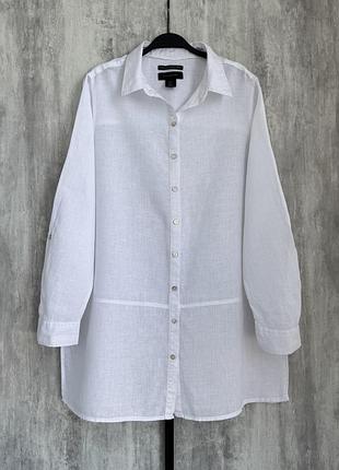 Подовжена лляна сорочка рубашка вільного прямого крою льон tahari удлиненная льняная рубашка лён