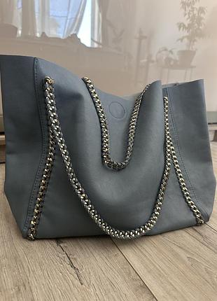 Шкіряна сумка omg глибокого голубо-сірого кольору
