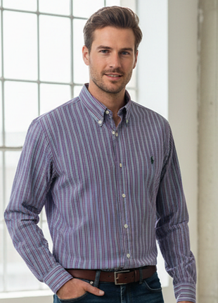 Мужская рубашка polo ralph lauren, брендовая рубашка, рубашка в полоску мужская, мужская рубашка