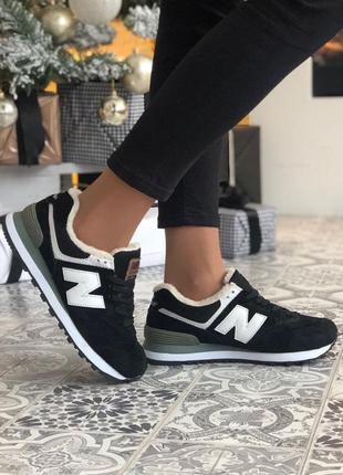 New balance 574 winter black/white sod кросівки зима післяплата купити