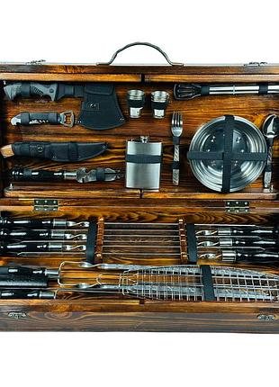 Эксклюзивный набор шампуров в кейсе столике grill master lux, набор шампуров на подарок в деревянном кейсе