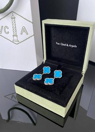 Клевер блакитні сережки на 2 елементи / блакитна емаль / покриття сріблом, білим золотом