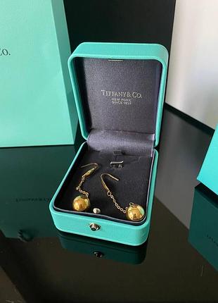 Серьги шарики на цепочке покрытие золото 18 к / упакованы в мешочек tiffany