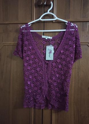 Новая вязаная фиолетовая-розовая жилетка в пайетки l размер. в жизни гораздо лучше смотрится (ипсованная камера).